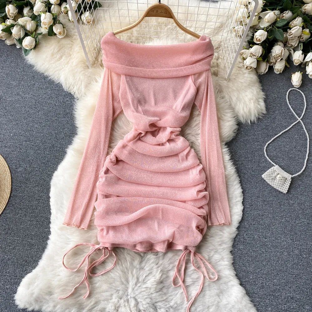 Off Shoulder bodycon mini dress -pink Periwinkley Shop