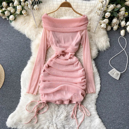 Off Shoulder bodycon mini dress -pink Periwinkley Shop