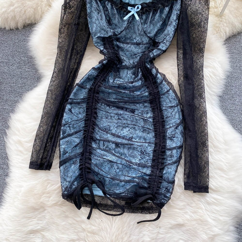 Hollow Out Floral Lace Mini Bodycon Dress Periwinkley Shop