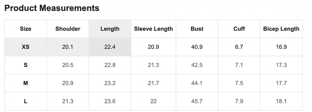 Size Chart