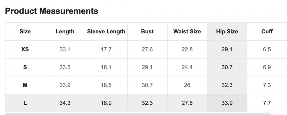 Size Chart