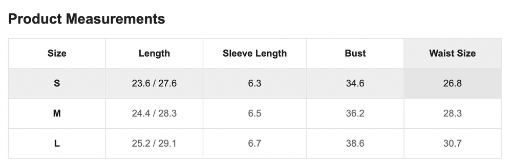 Size Chart