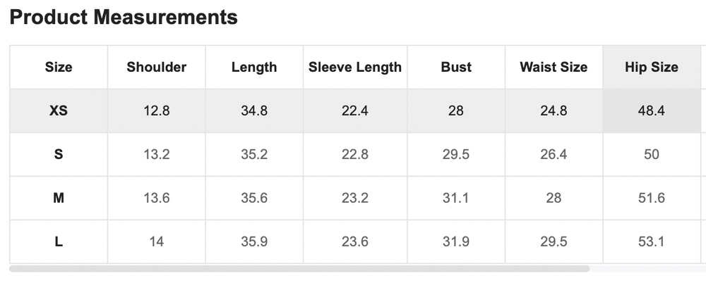 Size Chart
