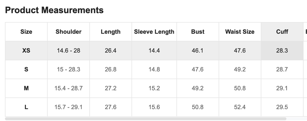 Size Chart