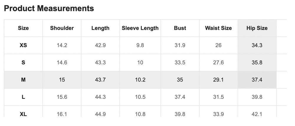 Size Chart