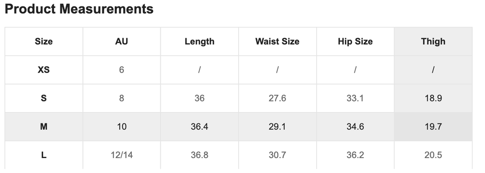 Size Chart