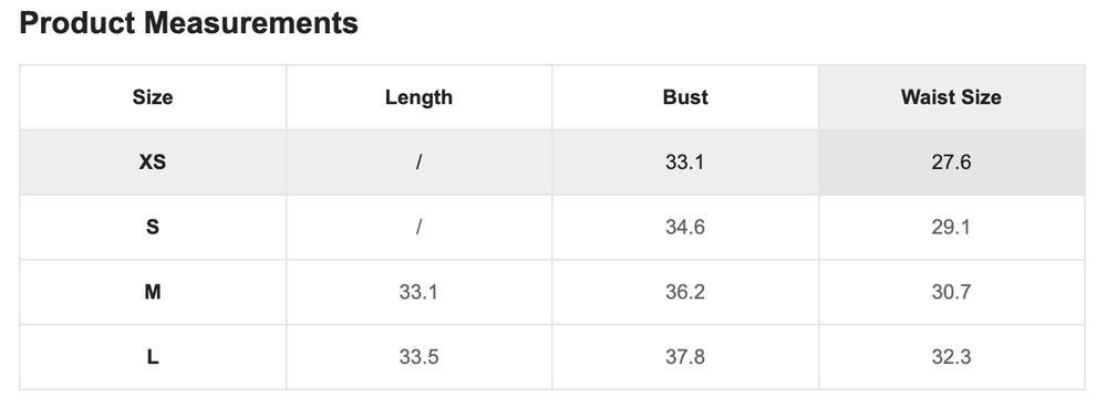 Size Chart