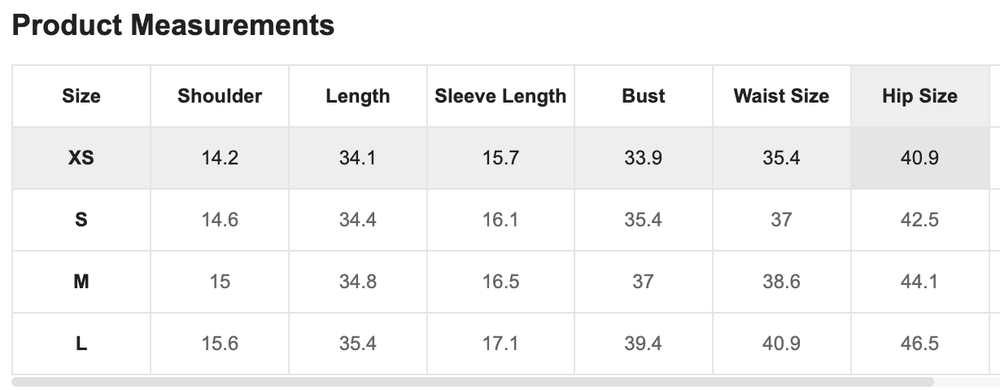 Size Chart