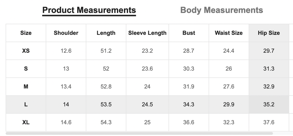 Size Chart