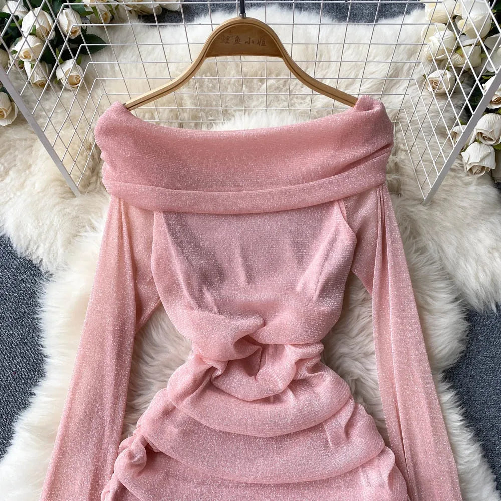 Off Shoulder bodycon mini dress -pink Periwinkley Shop