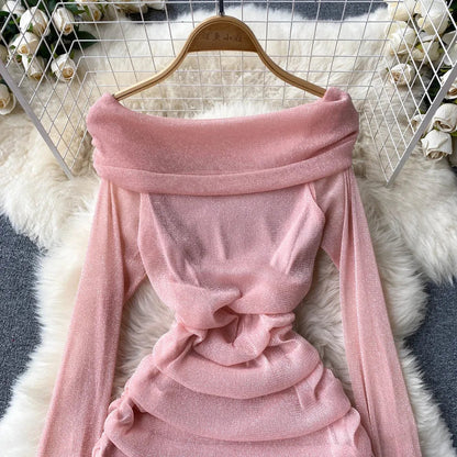 Off Shoulder bodycon mini dress -pink Periwinkley Shop
