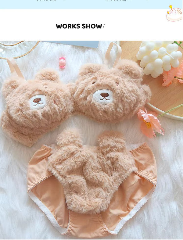 Fuzzy Teddy Lingerie Set - Light Brown Periwinkley Shop