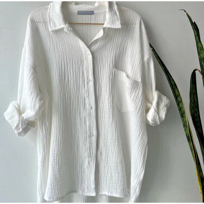 2 Piece Casual Turn-Down Collar Top with Shorts Gauze Cardigan- White Periwinkley Shop