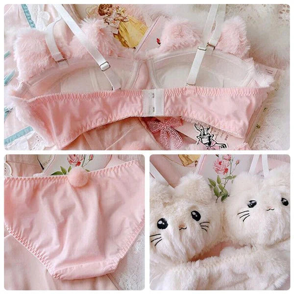 Plush Kitty Lingerie Set - Pink