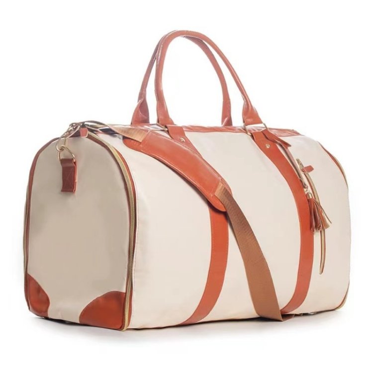 minimalist duffel bag double handle - White  striped Periwinkley Shop