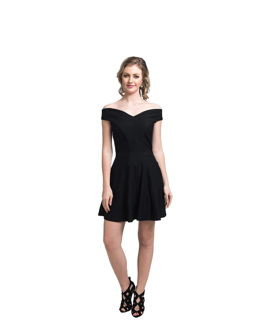 Solid Black Off Shoulder Stretchable Cotton Dress Periwinkley Shop