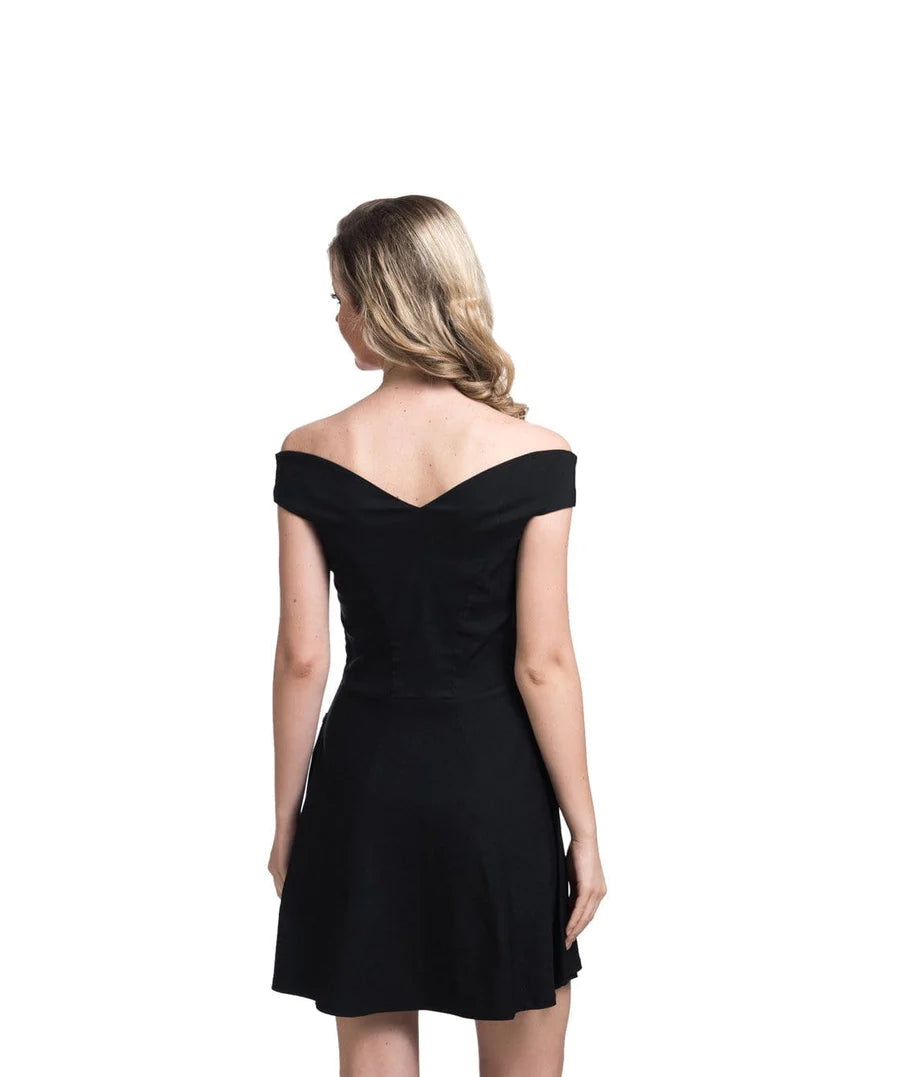 Solid Black Off Shoulder Stretchable Cotton Dress Periwinkley Shop