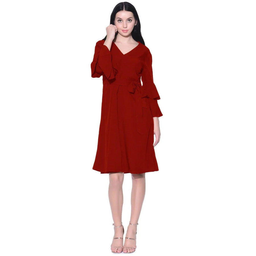 Solid Red Ruffle Skater Dress Periwinkley Shop