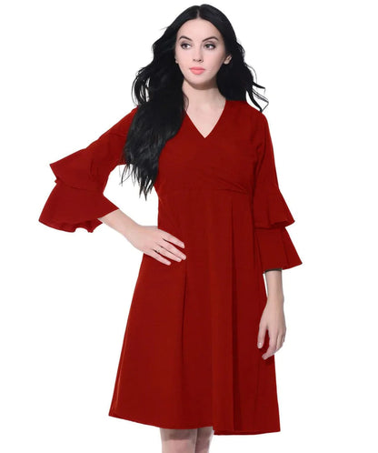 Solid Red Ruffle Skater Dress Periwinkley Shop