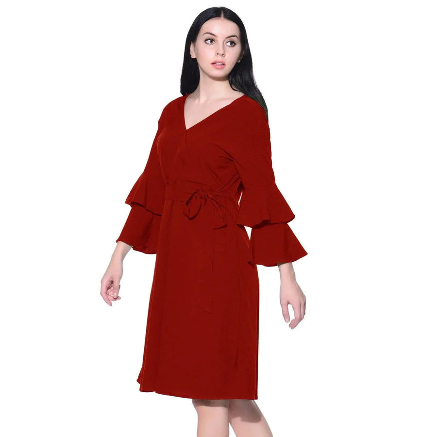 Solid Red Ruffle Skater Dress Periwinkley Shop