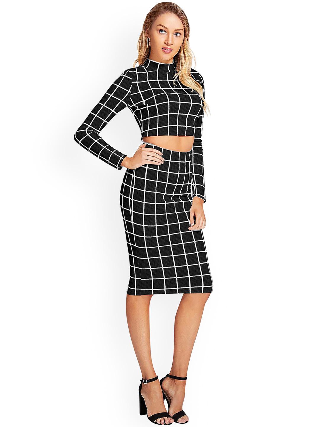 Crop Grid Top & Pencil Skirt Set