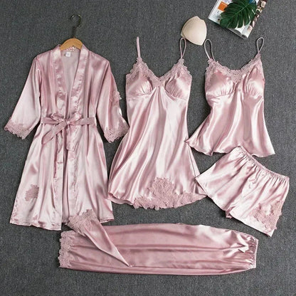 Victoria Summer Silk Pajamas 5 Piece loungewear  - Pink Periwinkley Shop