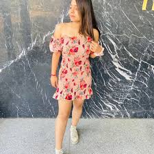 Blush Floral Off-Shoulder Smocked Mini Dress – Puff Sleeve Summer Dress