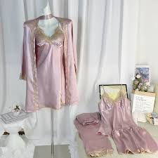 Emily Summer Pajama 5 Piece loungewear, Night suit Set -Pink