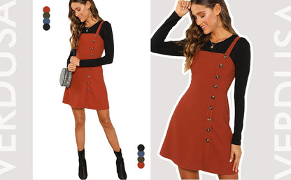 Button Front Pinafore Dress