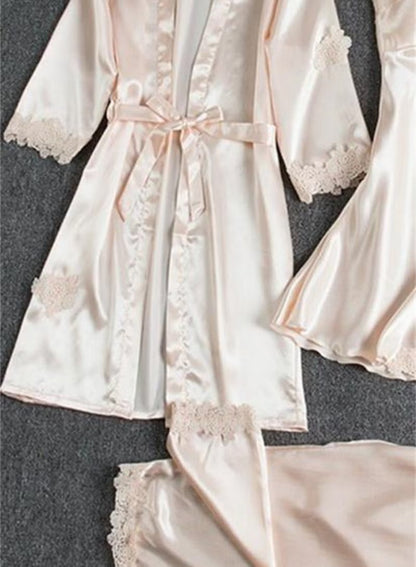 Victoria Summer Silk Pajamas 5 Piece loungewear  - Beige