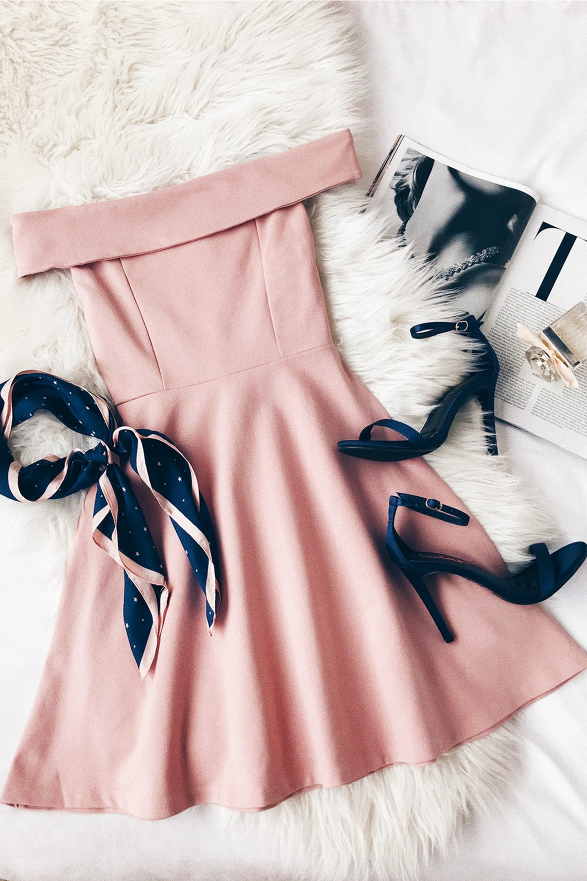Off Shoulder Skater Pink Dress