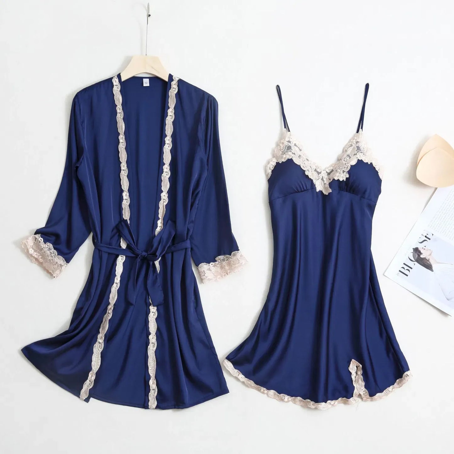 Emily Summer Pajama 5 Piece loungewear, Night suit Set -Navy Blue