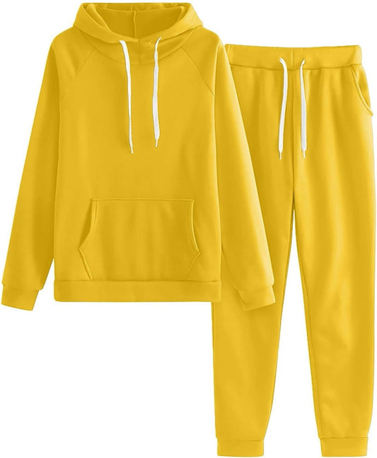 Yellow Hoodie and Joggers Tracksuit Set - Two-Piece Athleisure