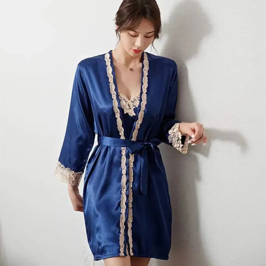 Emily Summer Pajama 5 Piece loungewear, Night suit Set -Navy Blue