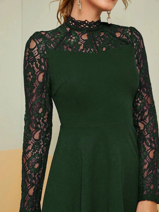 Lace Yoke Fit & Flare Dress Periwinkley Shop