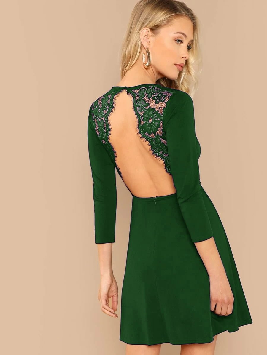 Eyelash Lace Trim Open Back Skater Dress Periwinkley Shop