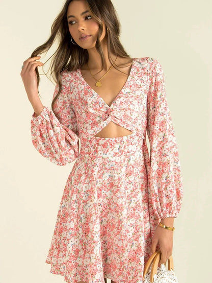 pretty floral printed pink  dress Periwinkley Shop
