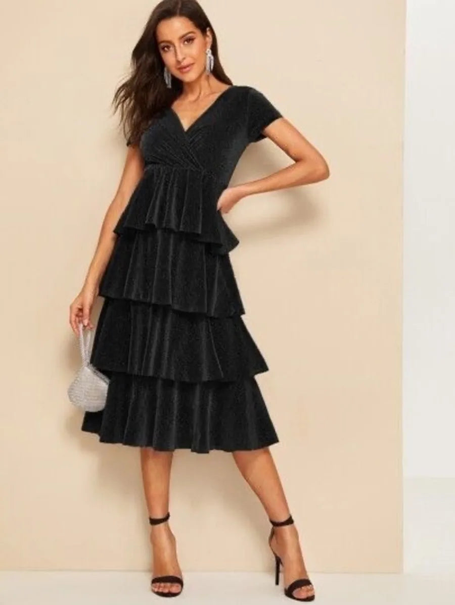 Surplice Wrap Layered Ruffle Glitter Dress Periwinkley Shop