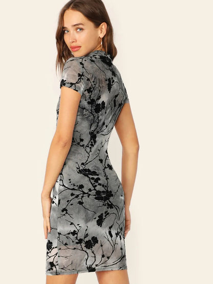 Ink Painting Sheer Bodycon Dress Periwinkley Shop