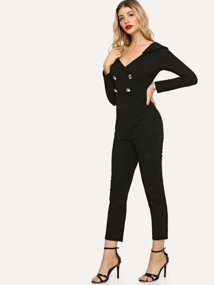surplice neck double breasted form fitting jumpsuit Periwinkley Shop