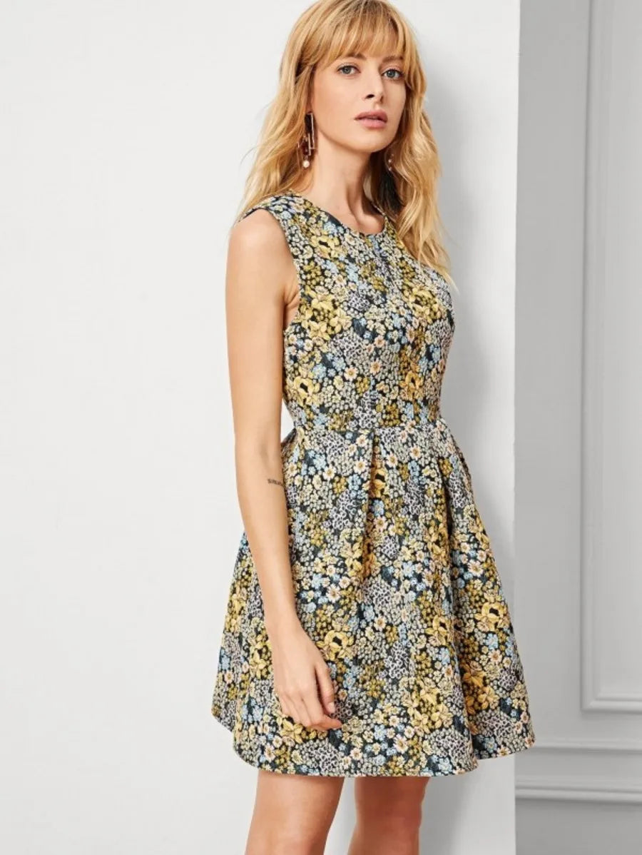 Figure Print Pleated Shell Dress Periwinkley Shop
