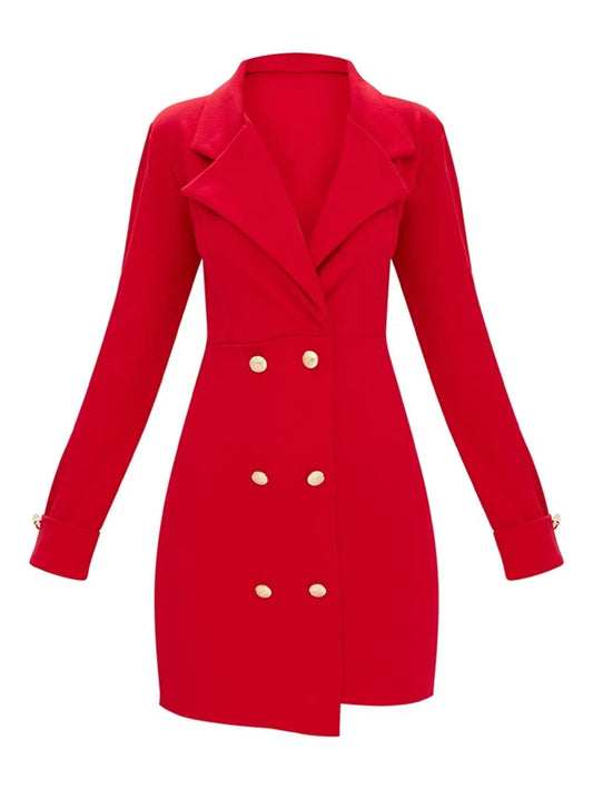 RED GOLD BUTTON DETAIL BLAZER DRESS Periwinkley Shop