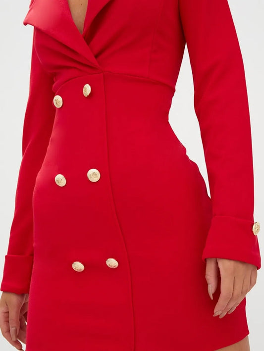 RED GOLD BUTTON DETAIL BLAZER DRESS Periwinkley Shop