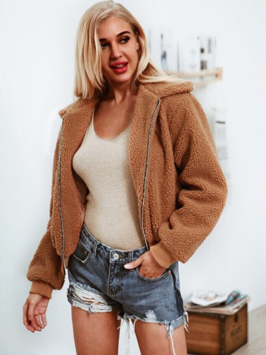 Solid Collar Teddy Jacket Periwinkley Shop