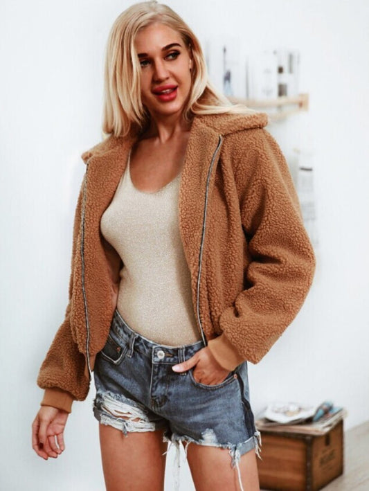 Solid Collar Teddy Jacket Periwinkley Shop