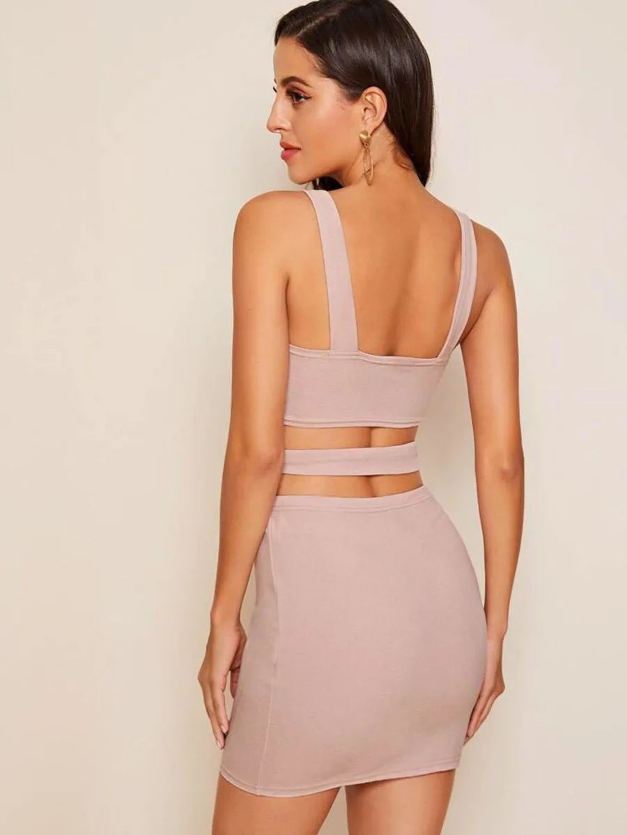 Cut Out Crisscross Tank Top & Skirt Set Periwinkley Shop