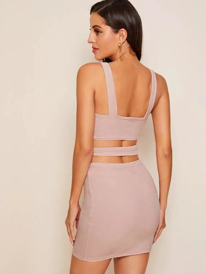 Cut Out Crisscross Tank Top & Skirt Set Periwinkley Shop