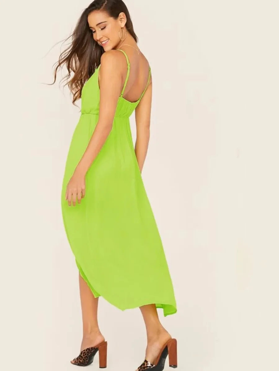 neon lime plunging neck cami dress with wrap skirt Periwinkley Shop