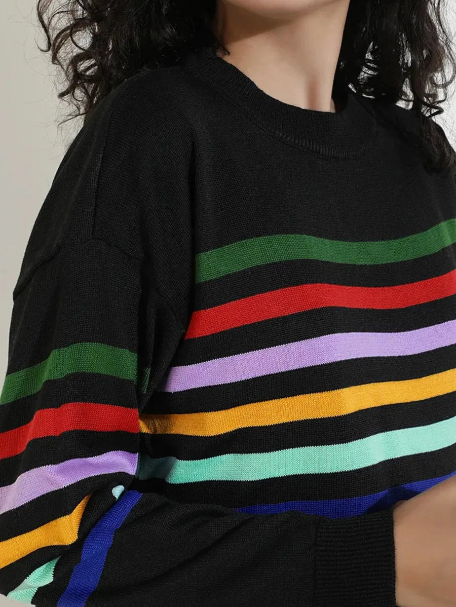 Counting Stripes Black Sweatshirt Periwinkley Shop