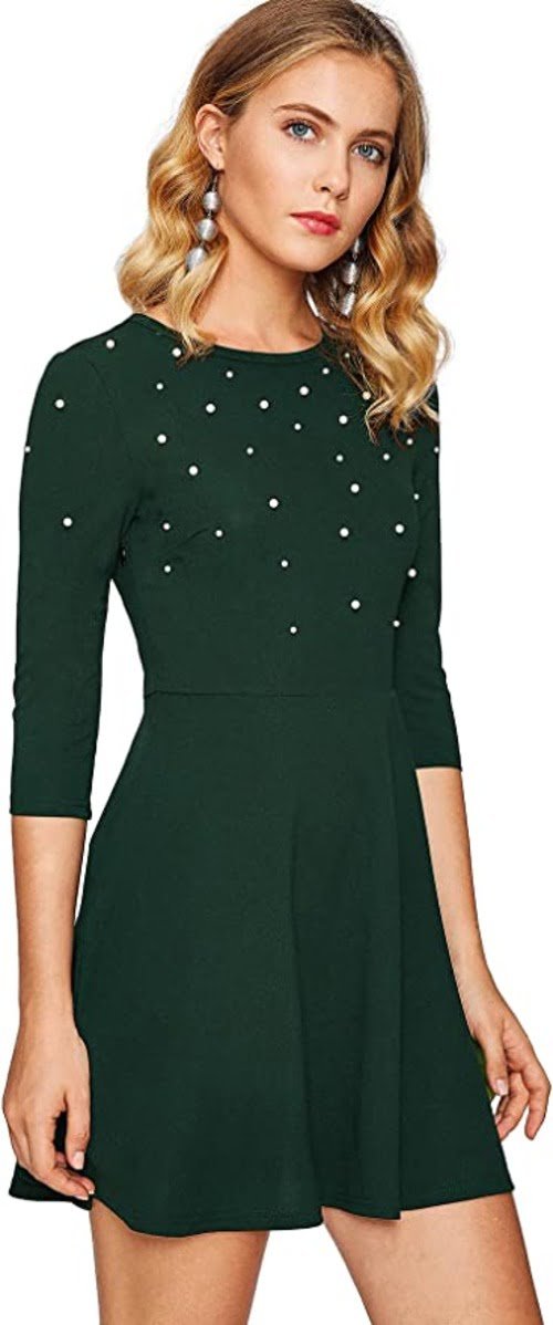 Faux Pearl Embellished Skater Dress Periwinkley Shop